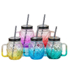 Custom Printing Gradient Color Fashion Design Glass Mason Cup with Lid And Straw