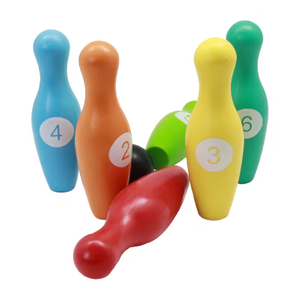 10 Colorful Wooden Bowling Pins and 2 Wooden Balls for Indoor & Outdoor Sports Bowling Games.