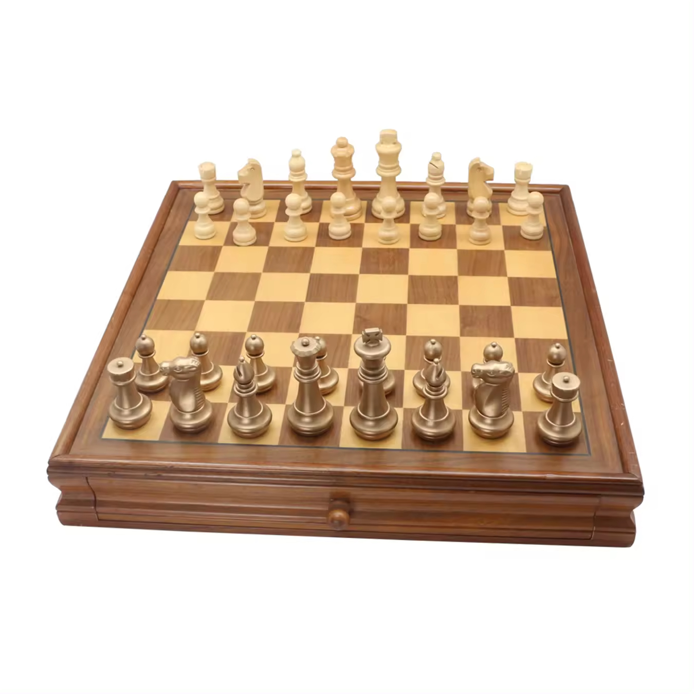 15 inch Wooden Chess Board Game Set with Drawer Classic Portable Travel Chess Set
