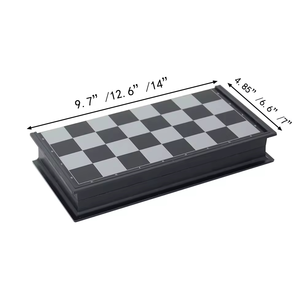 9.7"/12.6"/14" Magnetic Chess set with Folding Board Travel for Children and Adults Plastic Chess Case Glod and Silver Colored.