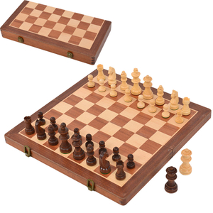 25 years Manufacturer 15" Wooden chess & Checkers SET Folding Board 3" King Height Chess Pieces Beech wood Vintage