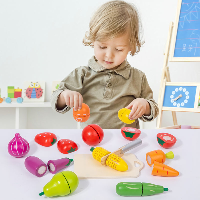 Wooden Fruit Vegetable Food Cutting Toy Kids Kitchen Set Pretend Play Plastic Fruit and Vegetable