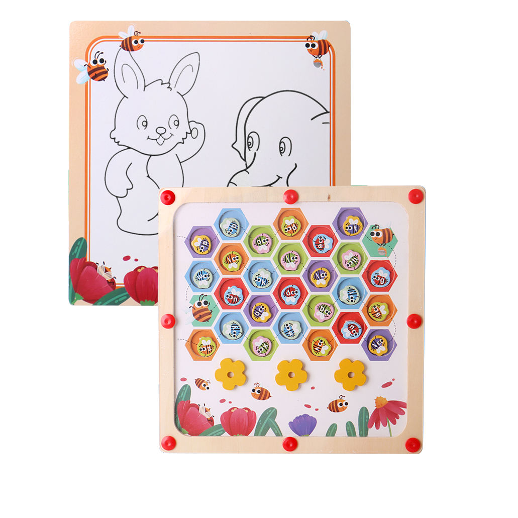 Magnetic Alphabet Maze Board with Whiteboard for Painting and Writing Wooden Matching Letter Game Montessori Toys for Preschool