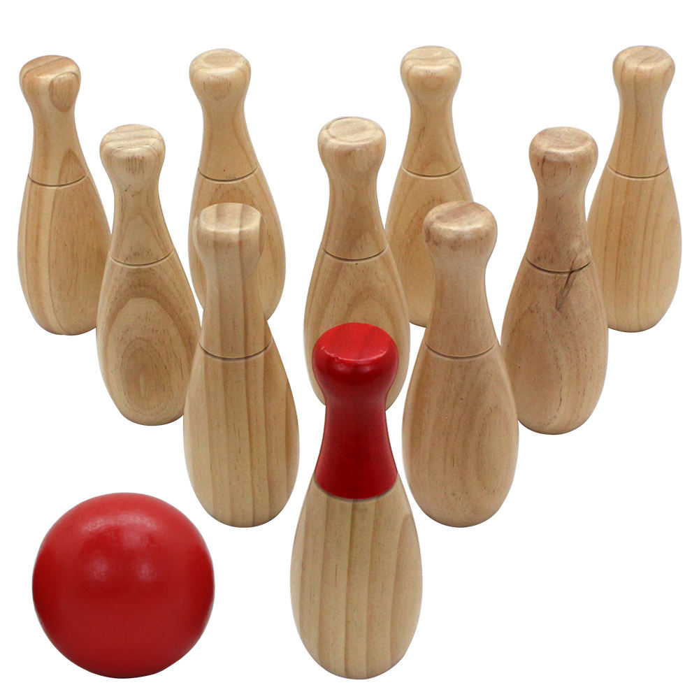 Backyard Lawn Bowling Game Family Fun for Kids and Adults 10 Wooden Pins, 2 Balls