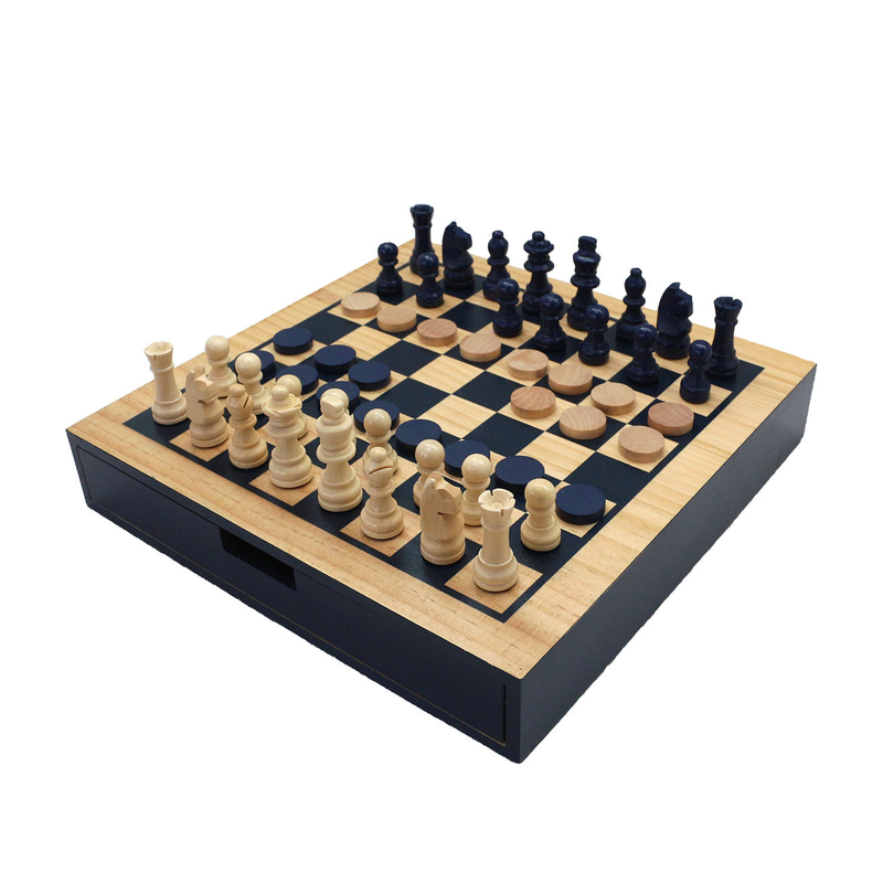  Chess Checkers 2 Games in 1 Custom Manufacturer 12" Wooden Game Set with Drawer Wooden Chess Board Chess Pieces Chessboard.