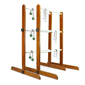 No Tool Assembly Ladder Toss Indoor Outdoor Game Set with 2 Wooden Ladders 6 Soft Rubber Bolo Balls and Travel Carrying Case.