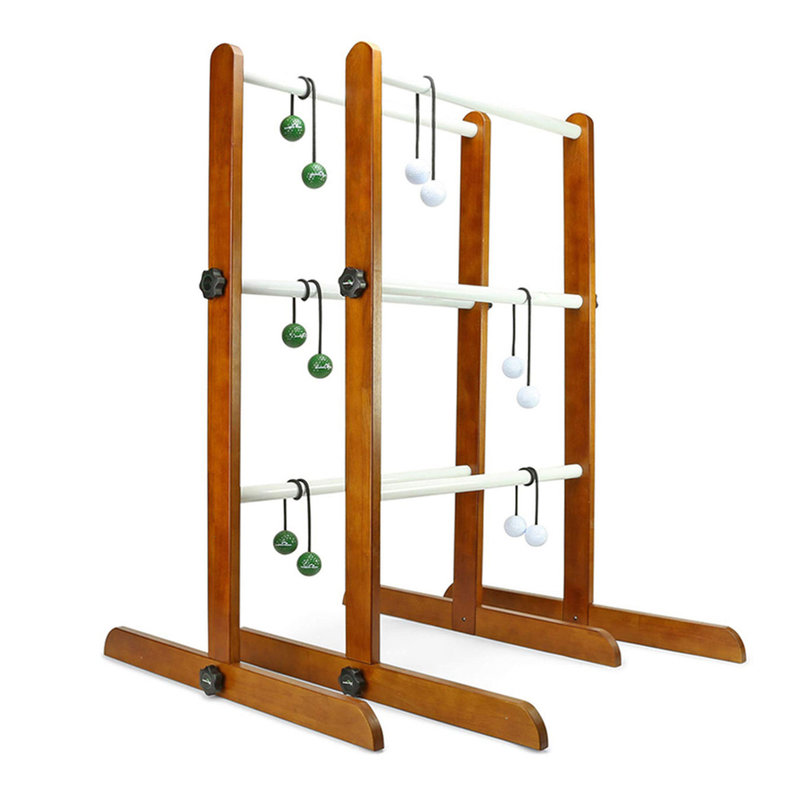  No Tool Assembly Ladder Toss Indoor Outdoor Game Set with 2 Wooden Ladders 6 Soft Rubber Bolo Balls and Travel Carrying Case