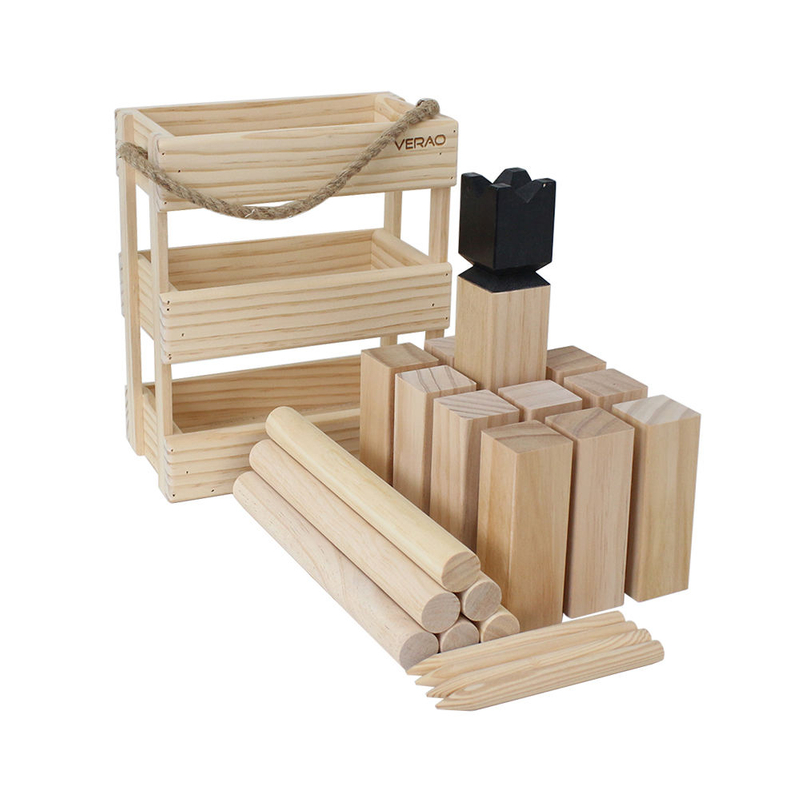 10" Kubb Game With Wooden Storage Crate Outdoor Throwing Game Wood Set with Red Crown Viking Chess Adult Yard Garden Games。.