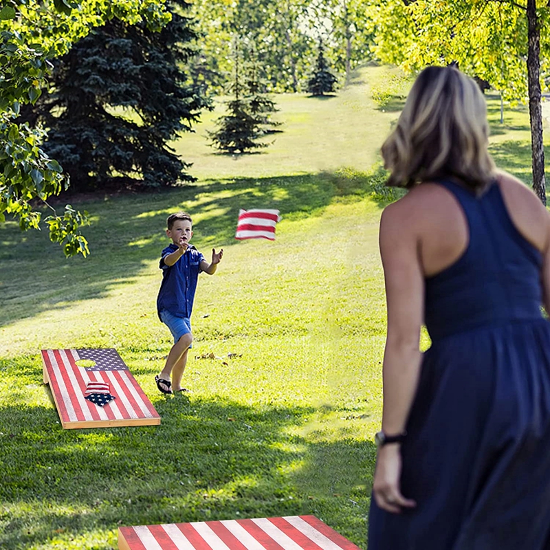 Premium USA Flag Series All-Wood Cornhole Set - Includes 2 Regulation Cornhole Boards,Carrying Case And 8 Cornhole BagsFun Outdoor Game for Holiday Weekends,cookouts