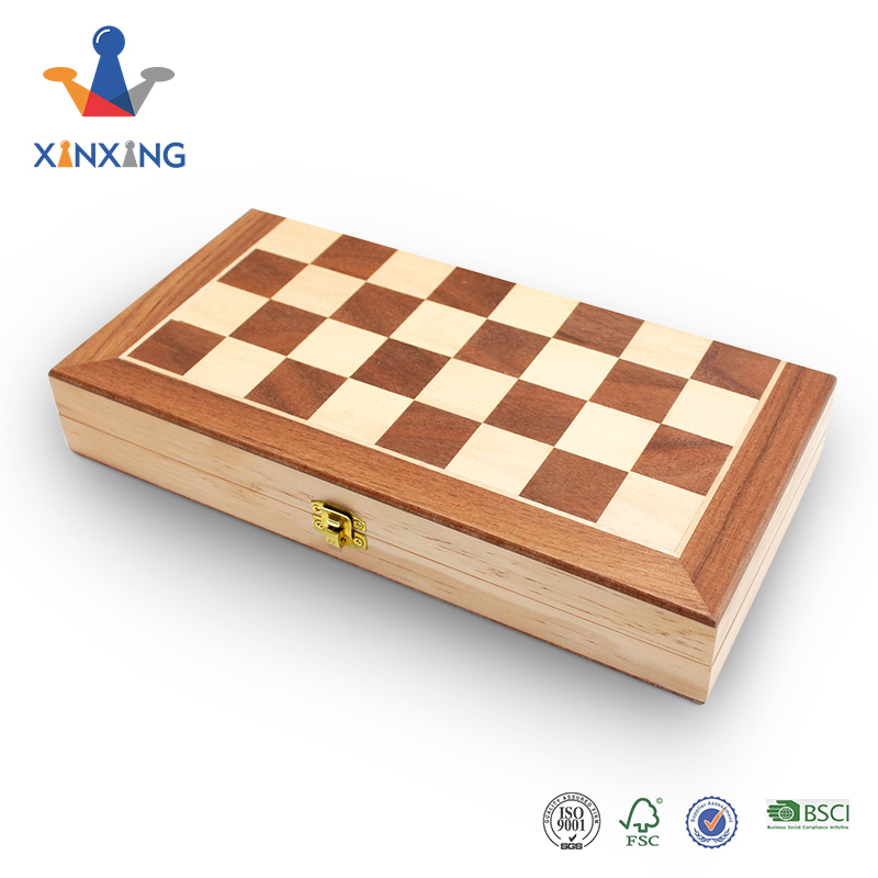 Chess 15" Wooden Chess Set with Felted Game Board Interior for Storage