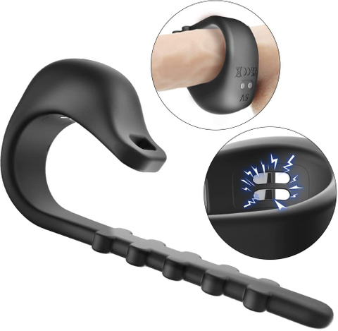 Anillo para el pene 2 en 1, anillo de bloqueo de descarga el&eacute;ctrica de microcorriente