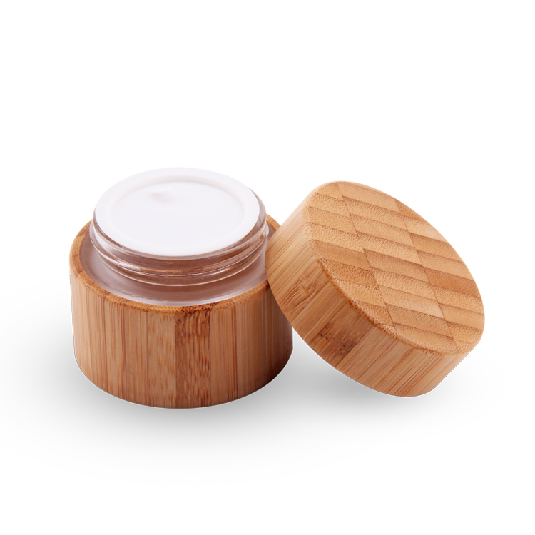 Pot de stockage en verre de haute qualité, couvercle en bambou, crème pour le visage, cosmétique en bambou PP, pot intérieur en verre avec couvercle en bambou, 30g 50g 