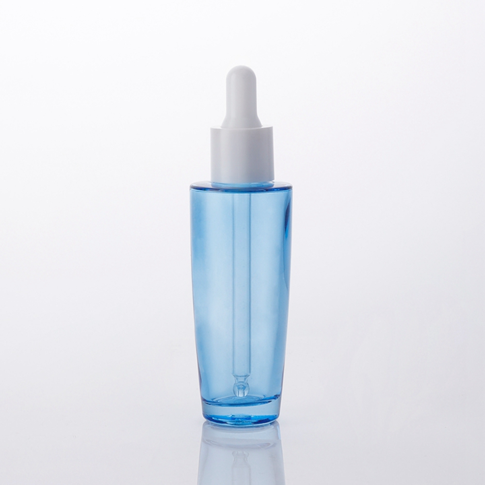 40ml Flat Shoulder Essential Oil Serum Liquid Blue Cosmetic Glass Dropper Bottle for Essential Oil