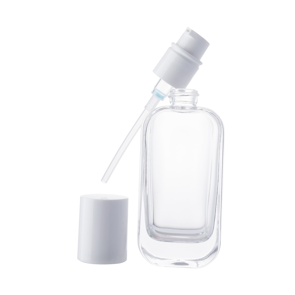 Buena calidad Color y tamaño personalizados Crema hidratante multiusos Esencia para el cuidado de la piel Aceite esencial Envase de vidrio plano vacío 30ml 50ml 100ml 120ml 50g Botella de vidrio transparente Proveedor