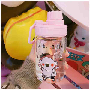 Cute portable student home outdoors transparent glass water bottle