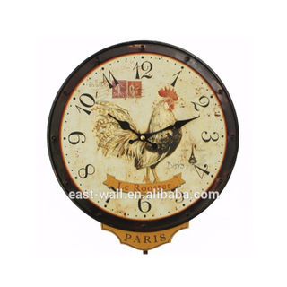 Rooster Cartoon Pendulum Iron Wall Clock, Customized Wall Clock Logo