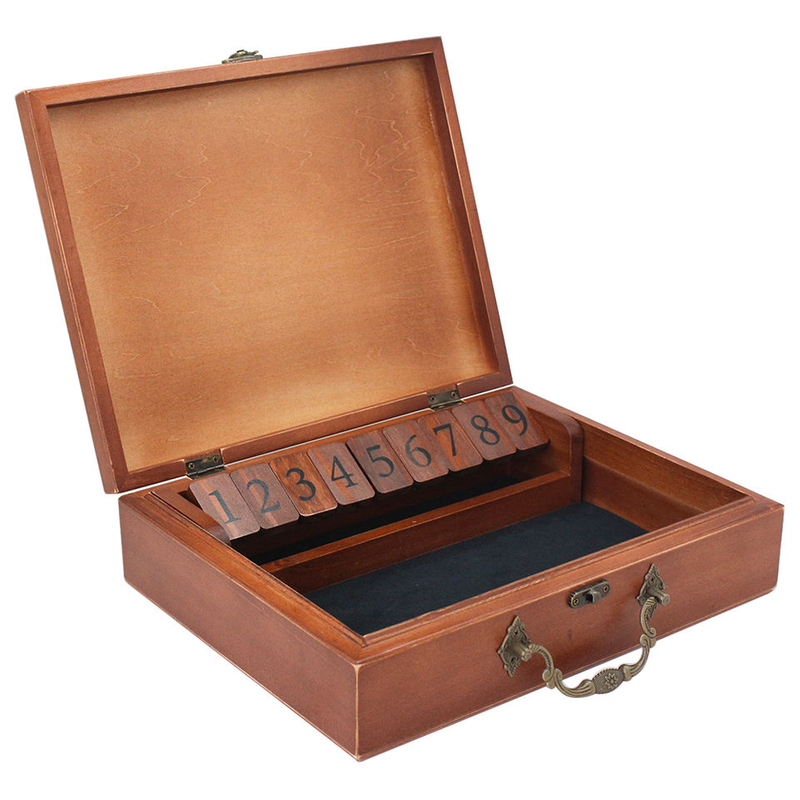 Shut The Box Dice Game Wooden Board Table Math Game with Lid 6 Dice Gift Package Classic Board Game 12 Numbers