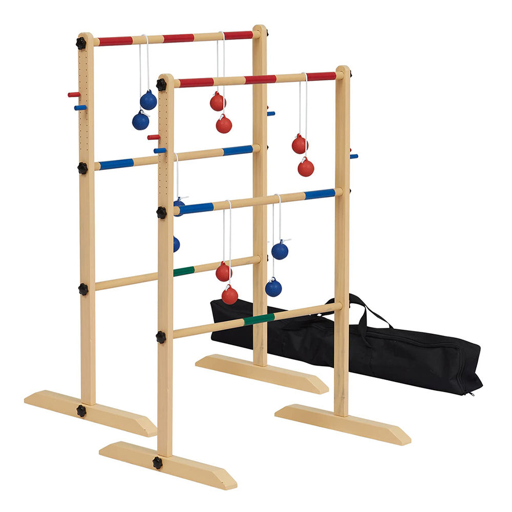 Ladder Toss Game Set 35x26In Pine Wooden Golf Ladder Lawn Game with 6 Bolos Balls and Carrying Case Outdoor Backyard Game.