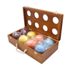90mm Vintage Bocce Ball Set with 8 Balls Pallino Case Measuring Rope Wooden Carrying Box for Yard CN Plug Type
