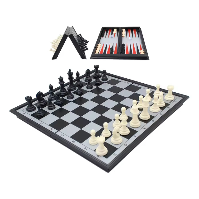 11.4" Magnetic Chess backgammon and Checkers 3 in 1 game set with Folding Board Travel for Children and Adults Plastic Case.