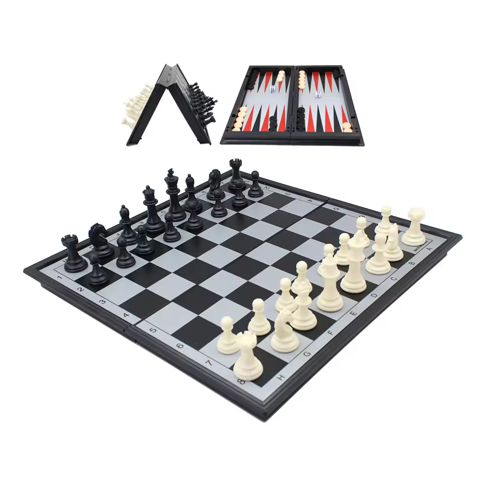 11.4" Magnetic Chess backgammon and Checkers 3 in 1 game set with Folding Board Travel for Children and Adults Plastic Case.