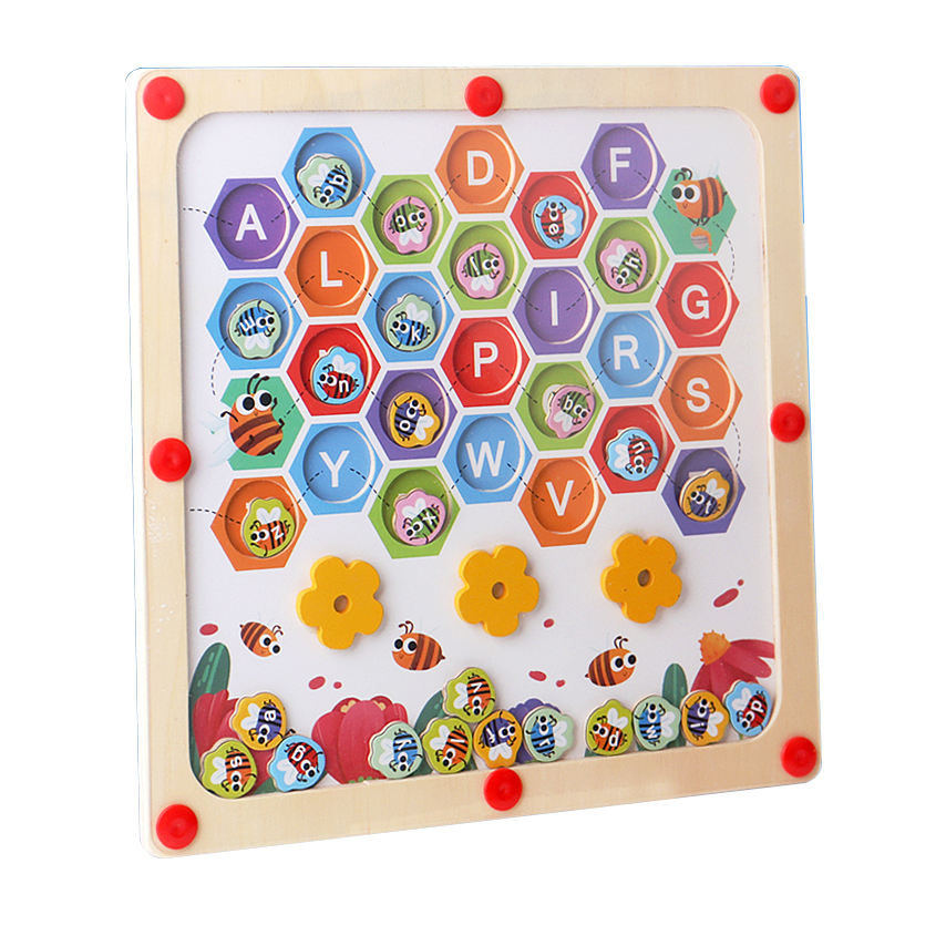 Magnetic Alphabet Maze Board with Whiteboard for Painting and Writing Wooden Matching Letter Game Montessori Toys for Preschool.