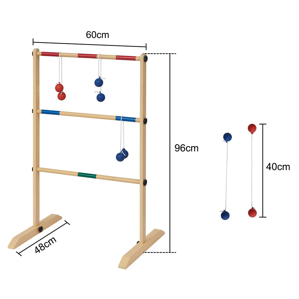  No Tool Assembly Ladder Toss Indoor Outdoor Game Set with 2 Wooden Ladders 6 Soft Rubber Bolo Balls and Travel Carrying Case