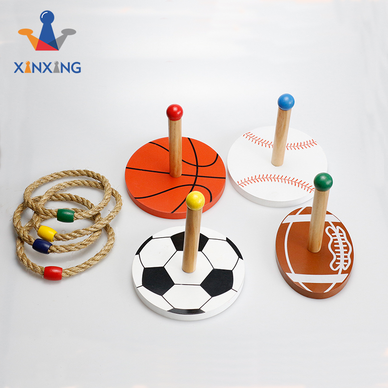 Sports Ball Shape Ring Toss Game Wood Game Yard Family Game for Kids And Adults