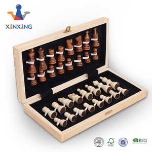 Chess 15" Wooden Chess Set with Felted Game Board Interior for Storage