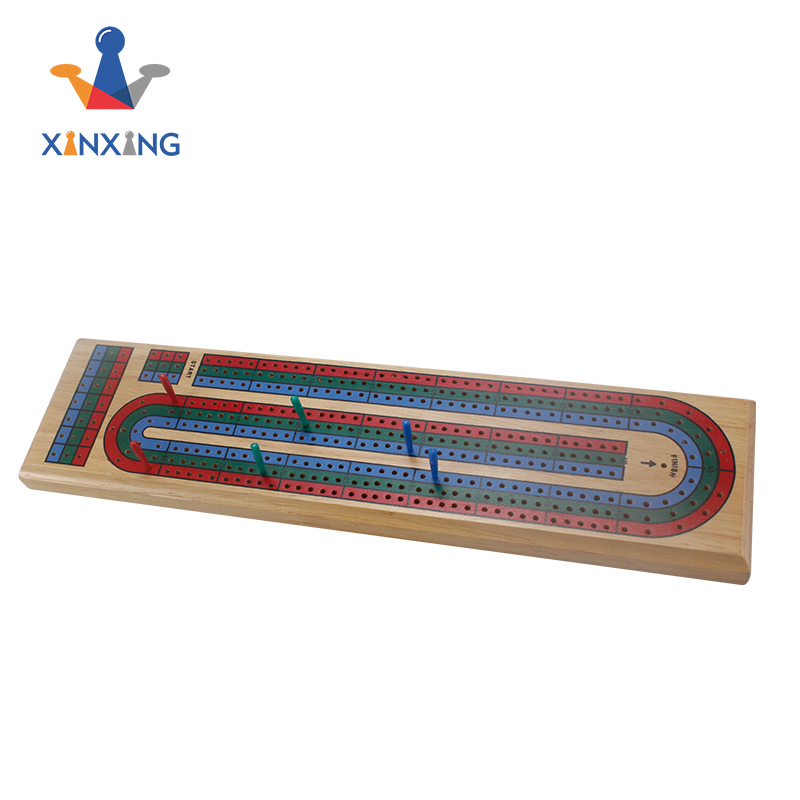 Traditional 3 Track Wooden Travel Cribbage Board Game with Colorful Plastic Pegs for Wholesale