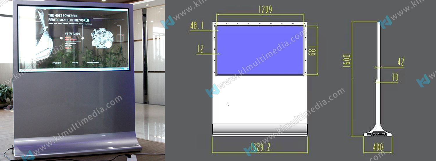 شاشة أفقية سوداء اللون واقفة على الأرض