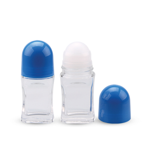 Impresión personalizada y volumen de color 50 ml Diámetro de la bola 35,0 mm Altura 116,5 mm Tapa de rosca de plástico Desodorante de perfume multipropósito Rollo vacío transparente en botella de vidrio