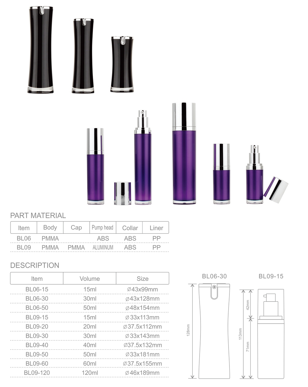 Precio de fábrica, 15ml, 30ml, 50ml, 100g, loción acrílica, bomba de plata de plástico de suero blanco de lujo, botella de bomba sin aire