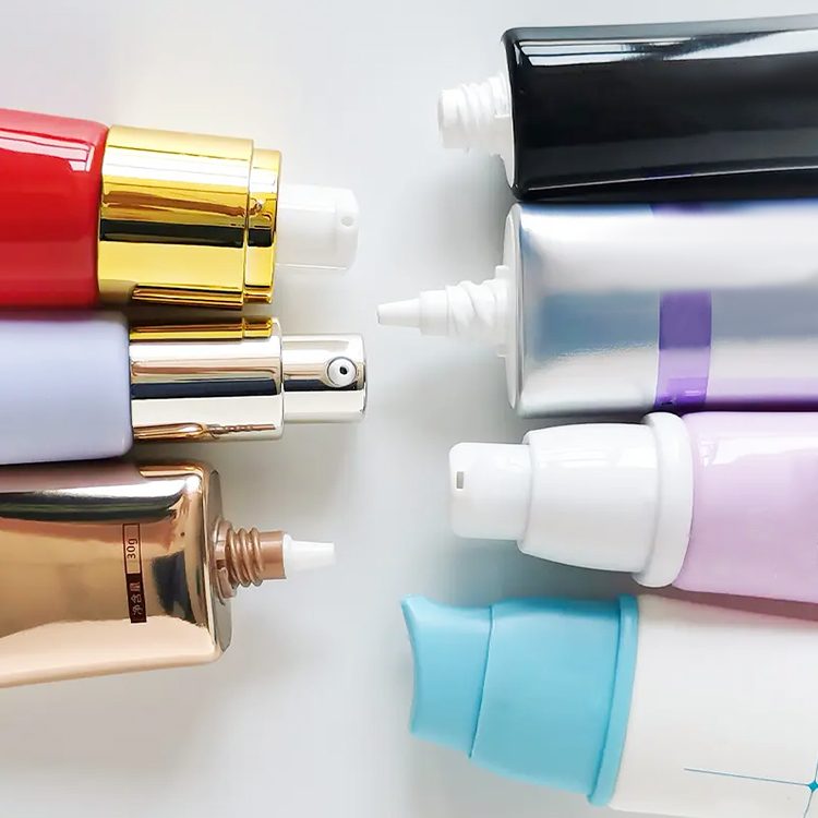 Recipientes para embalagens de cosméticos, aplicadores múltiplos personalizados e tampas, tubo vazio de bomba sem ar, tubo oval de creme protetor solar 