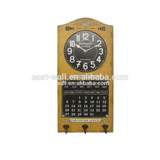New Product Decorative Home Iron Vintage Calendar Wall Clocks with Hook
