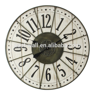 Wall Clock Wooden Dial Iron Skeleton Covered Wall Clock