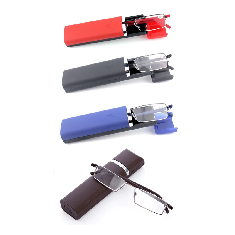 Metal half-frame reading glasses with case