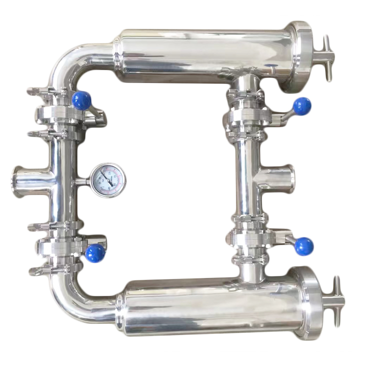 Hygienic Duplex Pipeline Filter Strainer with pressure gauge