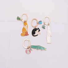 Wholesale Animal Keychain Gold Plated Cute Cat Keychain with Ring