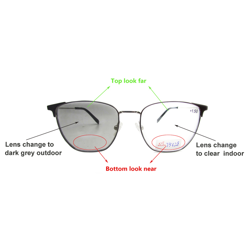 Photochromic bifocal dark grey reading sunglasses +1.50 magnification for women/men
