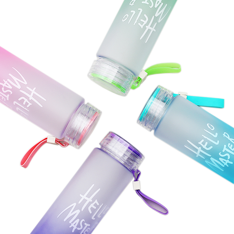 480ml Portable Gradient Color Slim Frosted Glass Water Bottle 