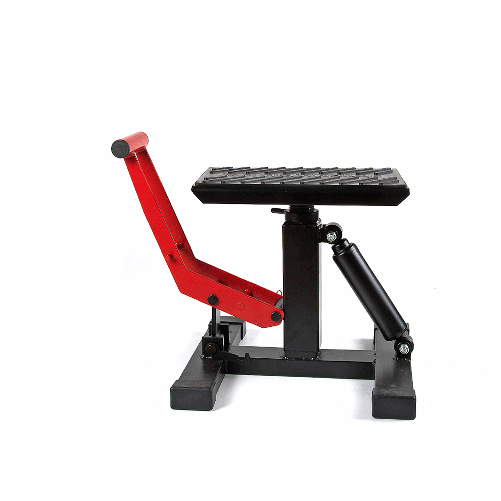 油圧バイクダートバイクジャック修理プラットフォームの高さ黒と赤の調整可能なテーブルリフトスタンド