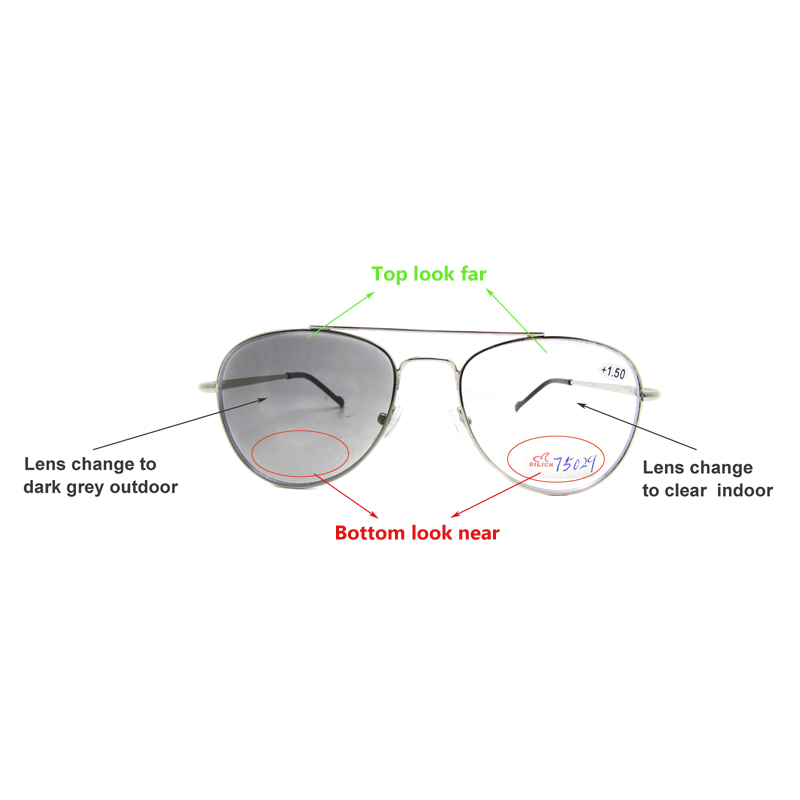 Bifocal photochromic reading glasses transition readers