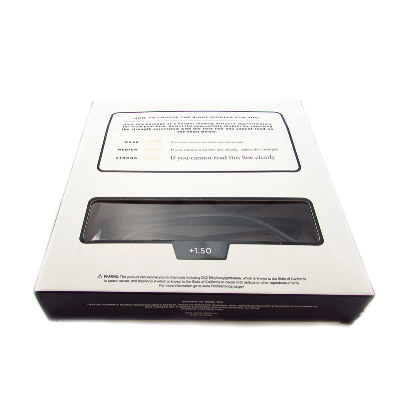 Fashion display box with clear pvc windowfor reading glasses package