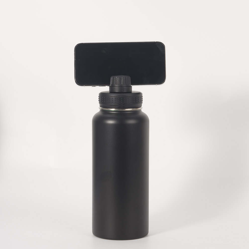 Custom Insulated Powder Coated Magnetic Lid Thermos Magnet Water Bottle With Phone Holder