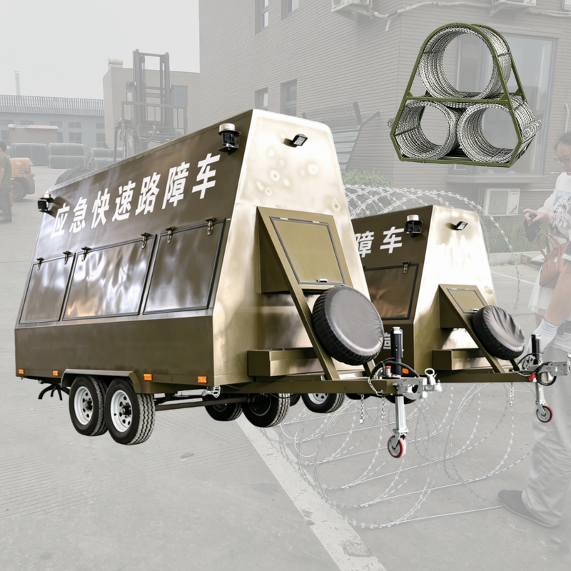  Trailer-Mounted Razor Barbed Wire Rapid Mobile Security Barrier for Temporary Facility Protection And Traffic Control