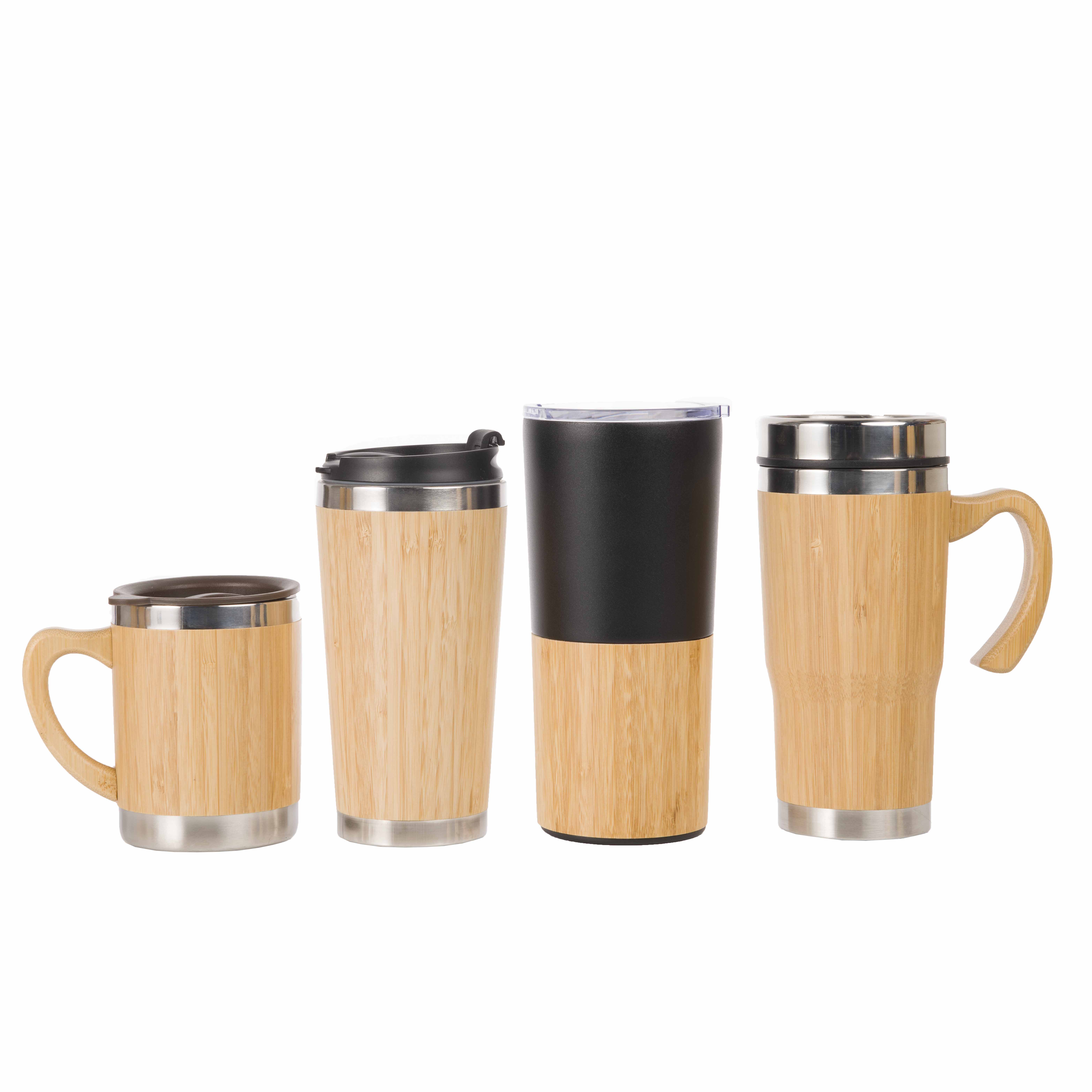 Custom Print Double Wall Insulated Bamboo Water Bottles & Bamboo Coffee Tumbler Travel Mug with Lid