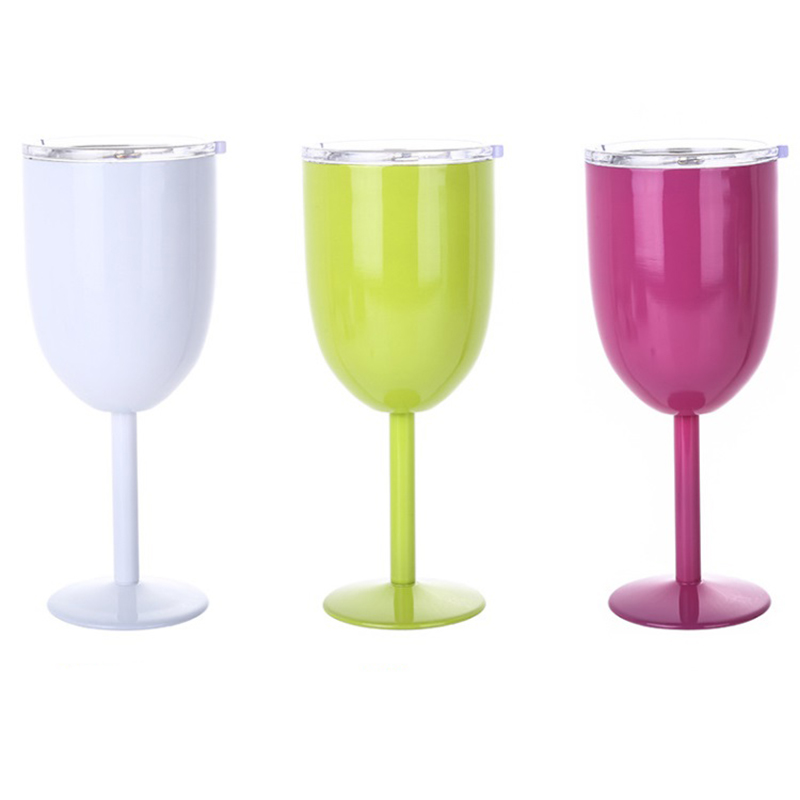 10oz Personalized Printing Stainless Steel Goblet Wine Glass Insulated Stem Wine Cup 