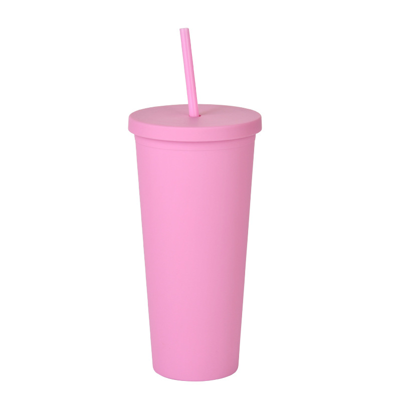 24oz Hot Sell Colorful Double Wall Plastic Straw Tumbler Bpa Free New Design Coffee Mug