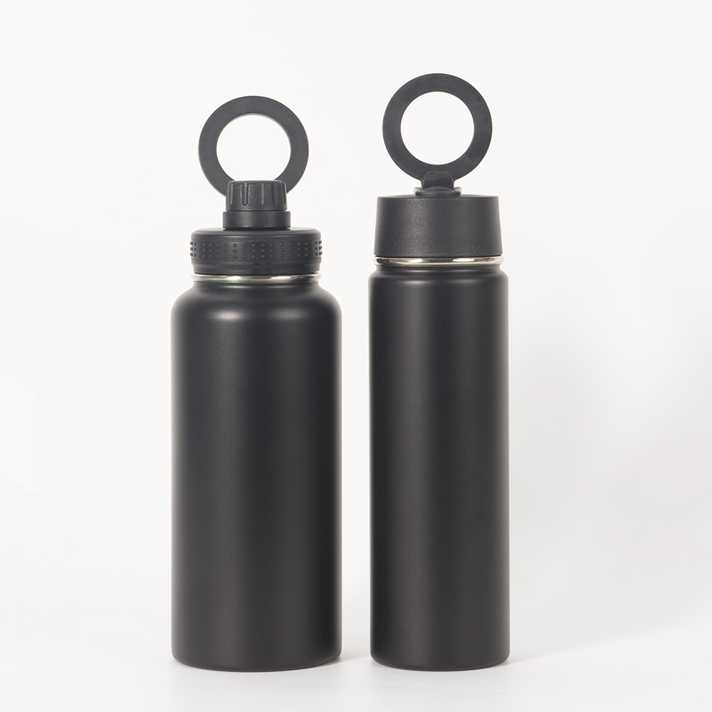 Custom Insulated Powder Coated Magnetic Lid Thermos Magnet Water Bottle With Phone Holder